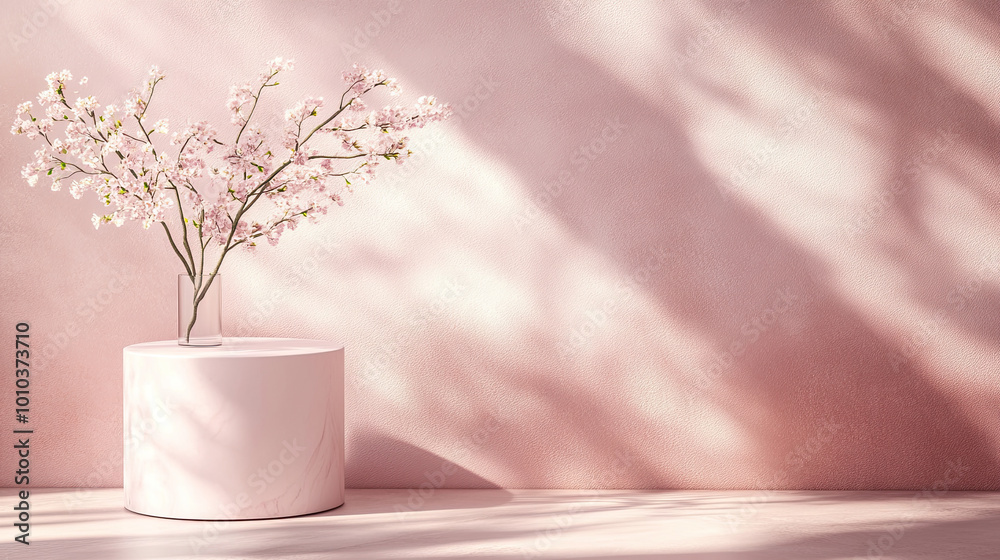 cylindrical stand podium for displaying cosmetics and product on abstract background in pink pastel colors cylindrical stand podium for displaying cosmetics and product on abstract background in pink pastel colors