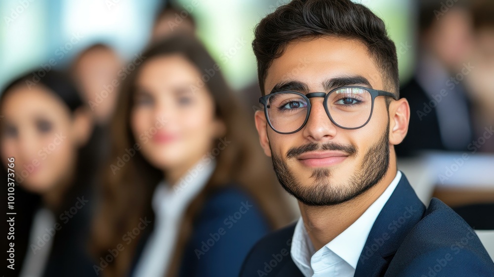 A focused business team engaging with a speaker in a warm, modern learning space designed for professional growth. A focused business team engaging with a speaker in a warm, modern learning space designed for professional growth.