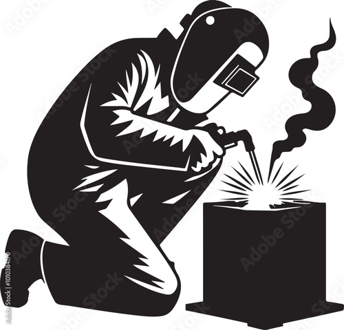 silhouette of welder welding icon vector art illustration