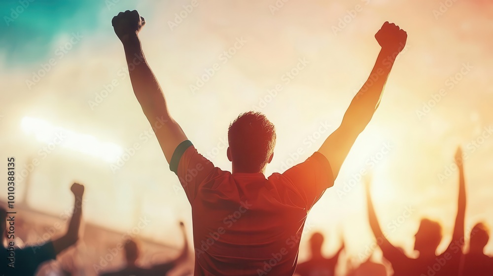 Soccer players jumping in celebration after scoring a lastminute goal in a tournament, soccer, tournament, excitement Soccer players jumping in celebration after scoring a lastminute goal in a tournament, soccer, tournament, excitement