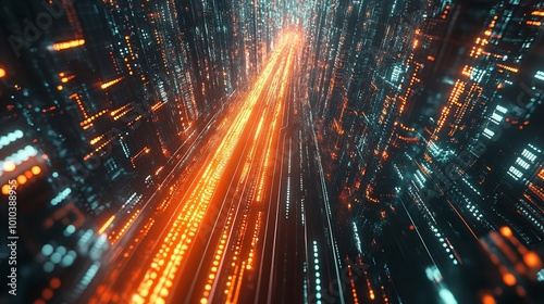 3D Rendering of Abstract Highway Path Through Digital Binary photo