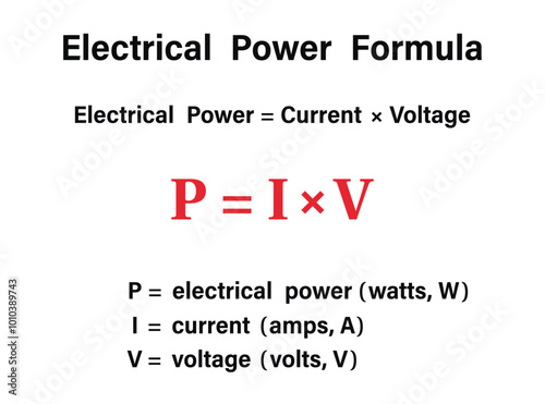 Electrical Power Formula on the white background. Education. Science. School. Formula. Vector illustration.