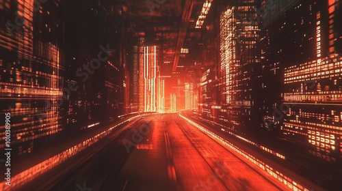 3D Rendering of Abstract Highway Path Through Digital Binary photo