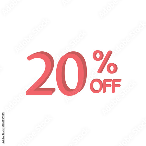 20% OFF Discount Sticker. Sale Red Tag Isolated Vector Illustration. Discount Offer Price Label, Vector Price Discount Symbol, sign, marketing, advertisement, adv. Vector illustration