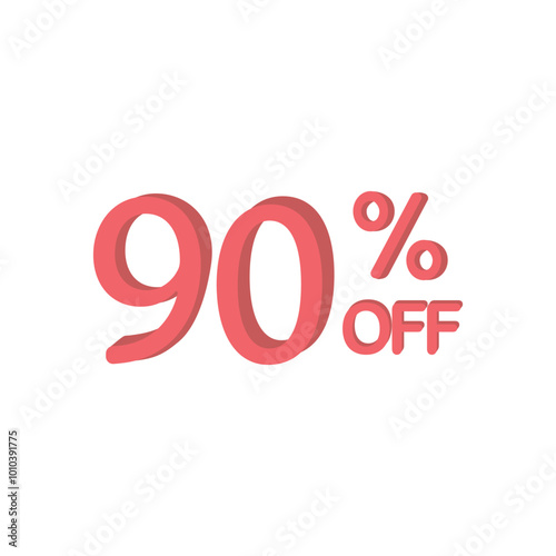 90% OFF Discount Sticker. Sale Red Tag Isolated Vector Illustration. Discount Offer Price Label, Vector Price Discount Symbol, sign, marketing, advertisement, adv. Vector illustration