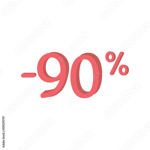minus 90 % percent, discount sign. Marketing, adv, element, sale, decrease, price, gift, depreciation, reduction on isolated background Vector illustration