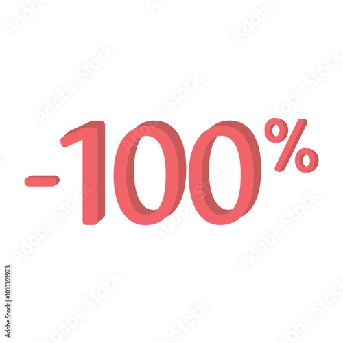 minus 100 % percent, discount , sign. Marketing, adv, element, sale, decrease, price, gift, depreciation, reduction on isolated background Vector illustration