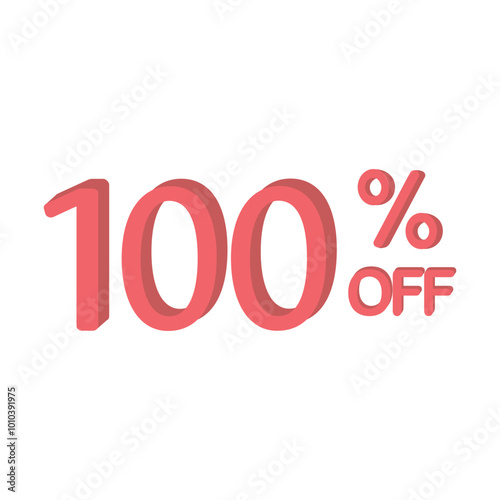 100% OFF Discount Sticker. Sale Red Tag Isolated Vector Illustration. Discount Offer Price Label, Vector Price Discount Symbol, sign, marketing, advertisement, adv. Vector illustration
