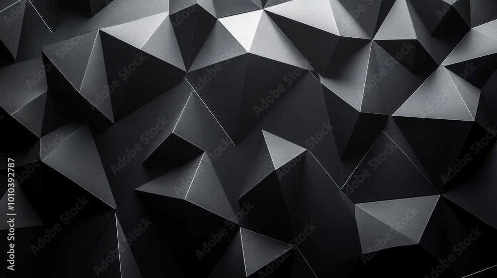 Fototapeta premium 3D geometric black diamond pattern, sharp triangular shapes forming a gradient on a dark textured background, abstract wallpaper, high contrast, futuristic digital art