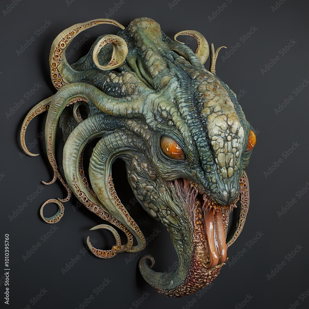 Fototapeta premium Realistic Monster Sculpture: Tentacles, Eyes, and a Sinister Smile