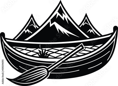 canoe silhouette icon vector illustration template in white background