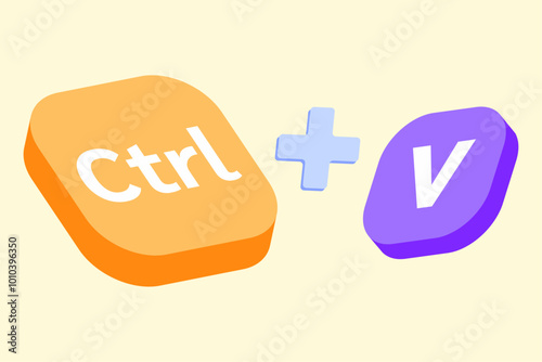 Ctrl + V:  The Power of Copy and Paste:  A playful, 3D illustration of the iconic Ctrl+V keyboard shortcut, symbolizing efficiency, productivity, and ease of sharing.