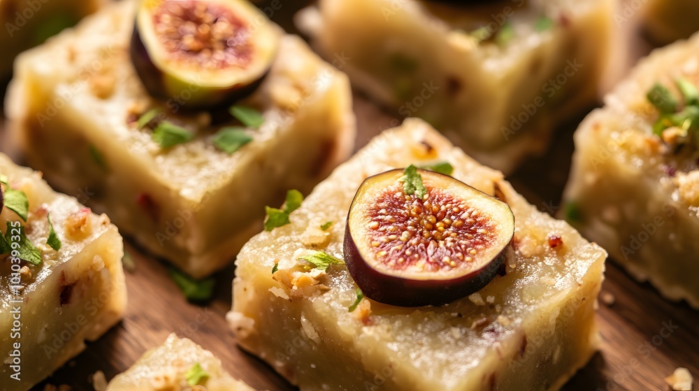 Close-up of anjeer barfi with fig pieces Close-up of anjeer barfi with fig pieces