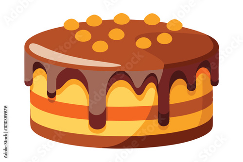 a cake with chocolate layer melting form it for a bakery brand white background H.eps