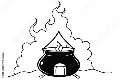 black smoke emanating from a large boiling witches cauldron I.eps