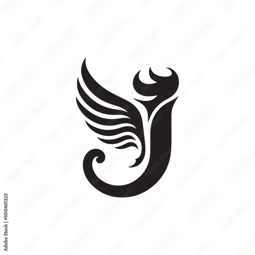 Modern Alphabet Letter J Silhouette Icon with wing - Clean and Stylish Vector Design Perfect for Branding, Corporate Logos, or Incorporating into Typography and Graphic Design Projects Modern Alphabet Letter J Silhouette Icon with wing - Clean and Stylish Vector Design Perfect for Branding, Corporate Logos, or Incorporating into Typography and Graphic Design Projects