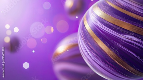 Close-up of purple and gold striped planets floating in space
