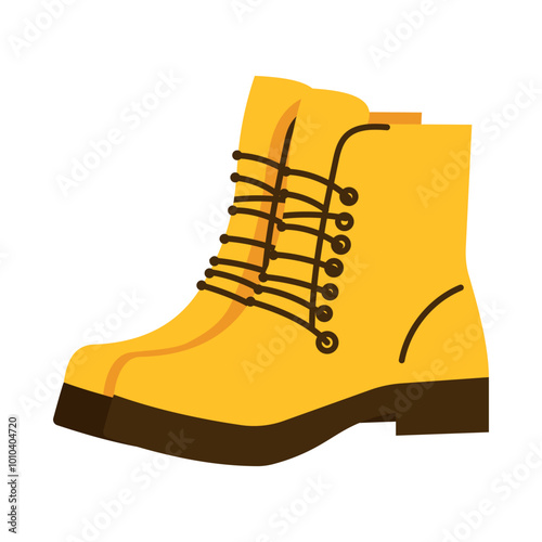 Vector flat illustration of yellow autumn boots with laces,  white background