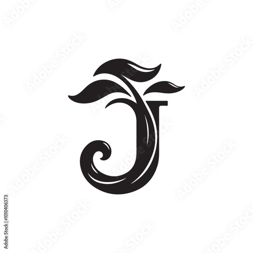 Stylish Alphabet Letter J Icon - A Vector Logo Design Featuring Elegant Silhouette and Nature Elements, Perfect for Modern, Nature-inspired, and Environmentally-friendly Branding Projects.
