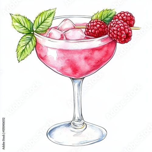 Refreshing raspberry cocktail with mint garnish