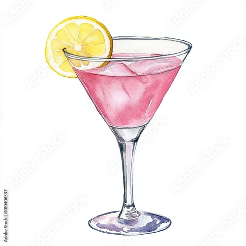 Refreshing pink cocktail with lemon garnish