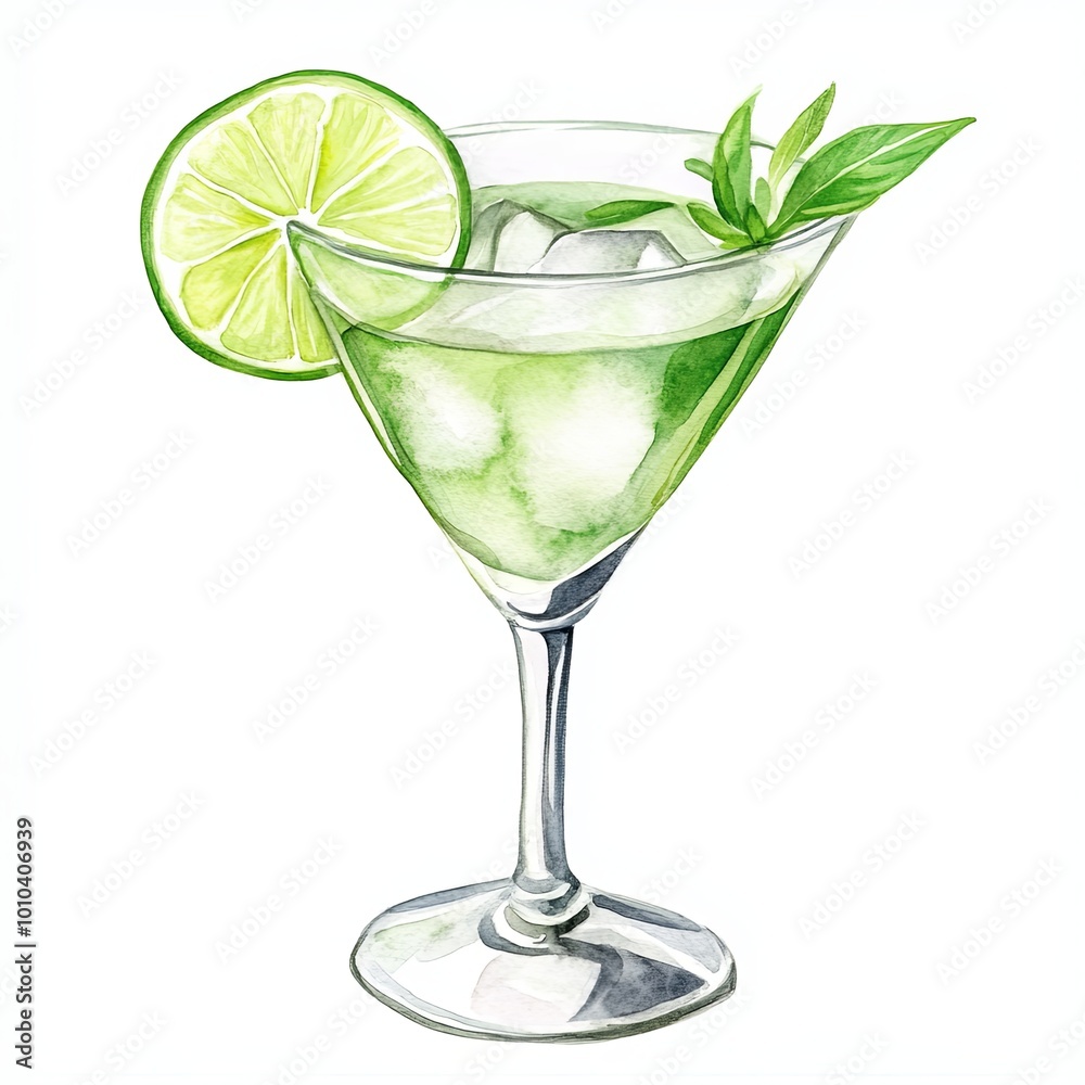 Refreshing green cocktail with lime and mint garnish Refreshing green cocktail with lime and mint garnish