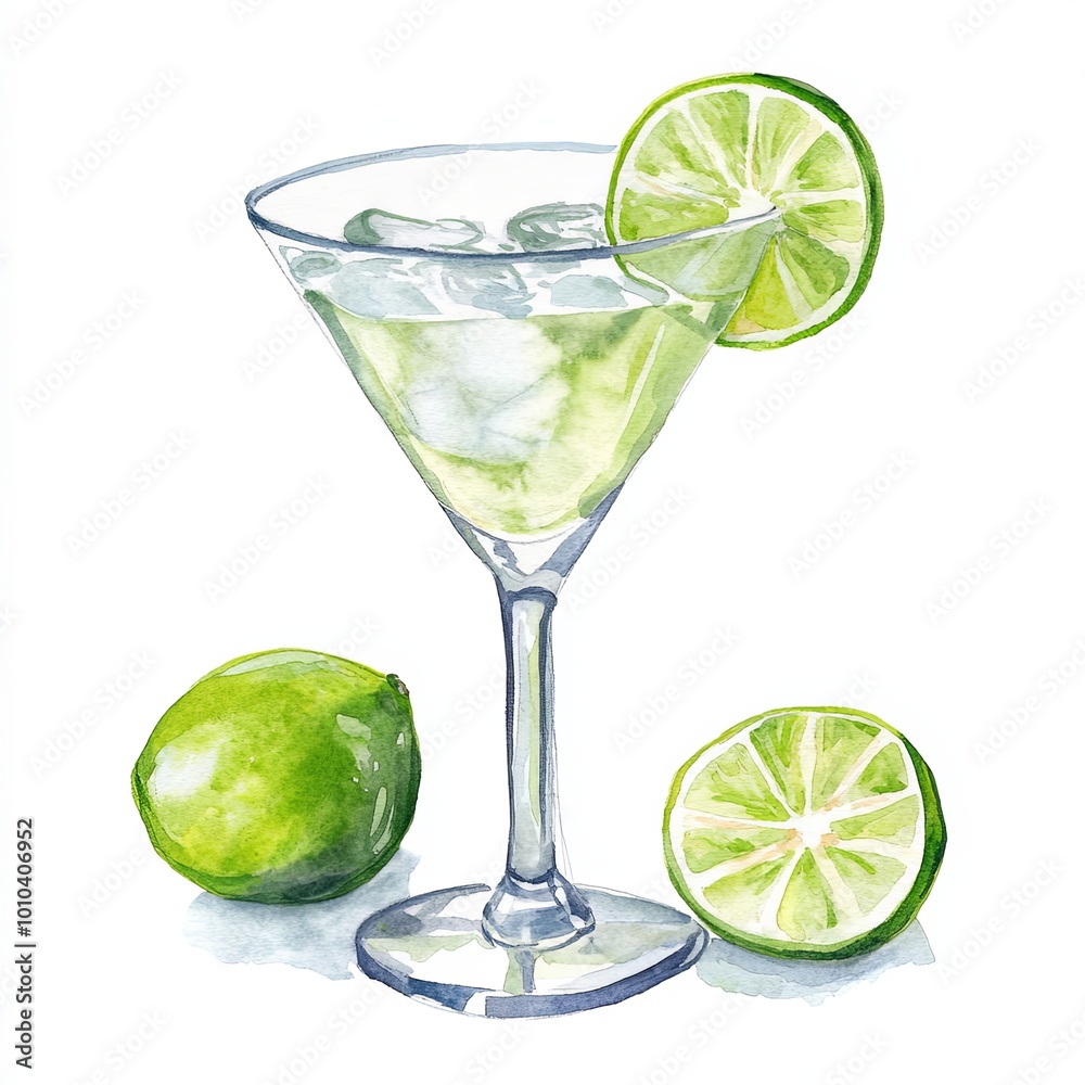 Refreshing lime cocktail with ice in a glass Refreshing lime cocktail with ice in a glass