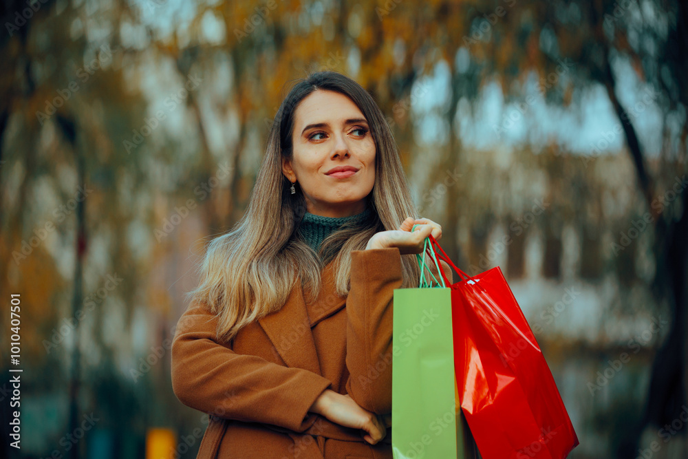 Φωτογραφία Elegant Woman with Shopping Bags in Autumn Season