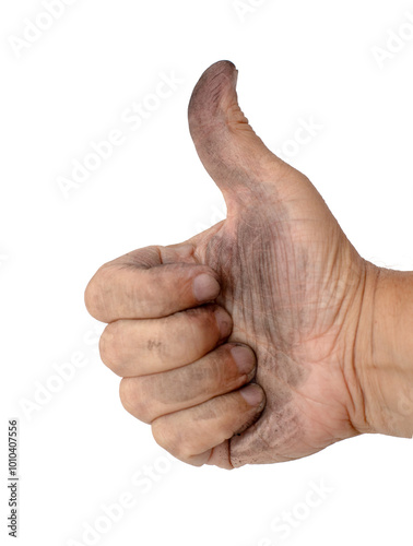 A dirty hand giving a thumbs up