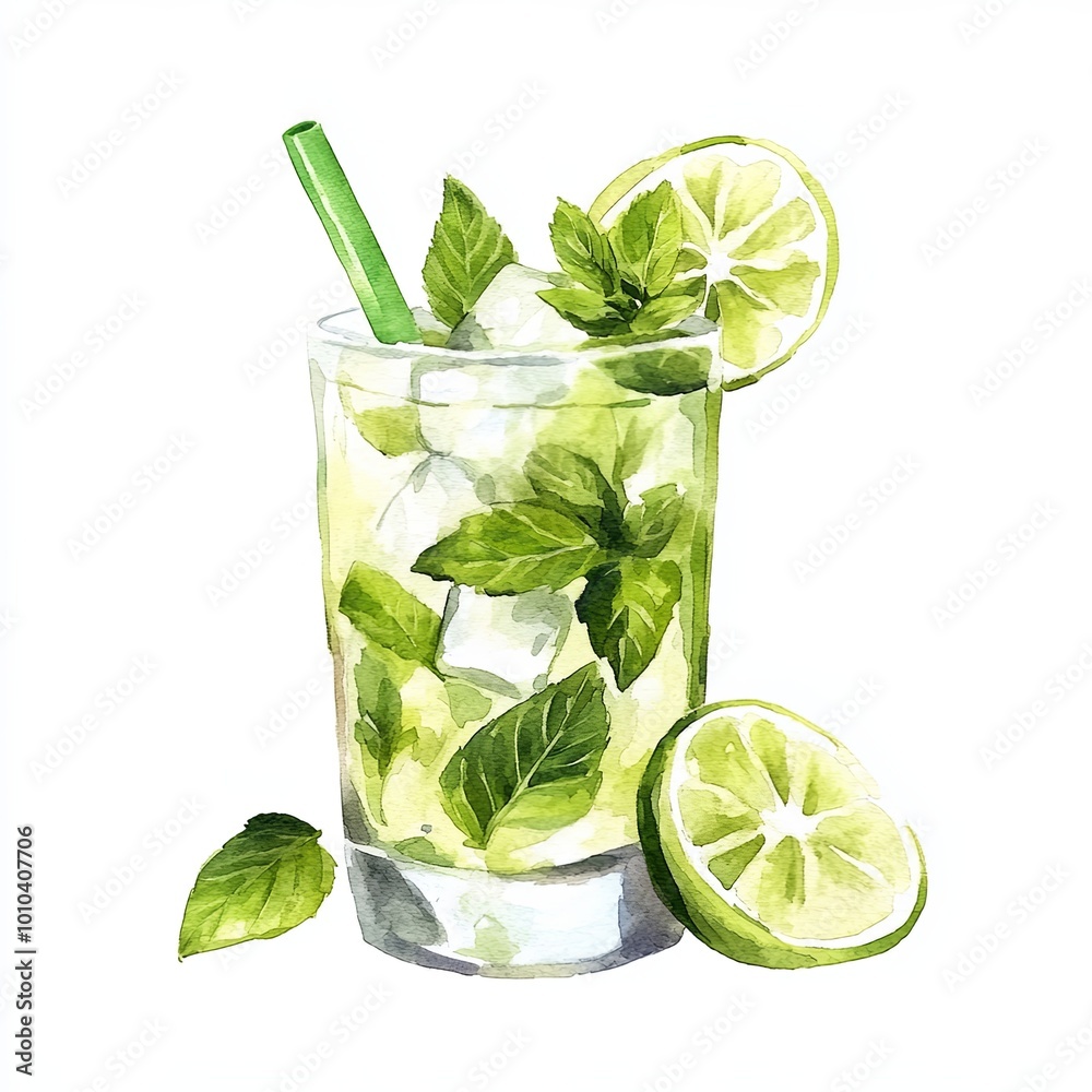Refreshing mojito with mint and lime illustration Refreshing mojito with mint and lime illustration