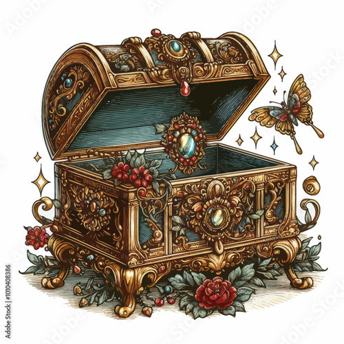 Vector illustration of a detailed vintage jewelry box