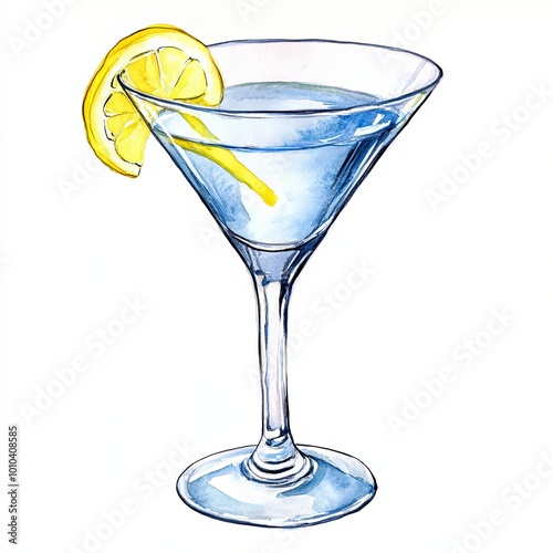 Refreshing blue cocktail with lemon garnish photo