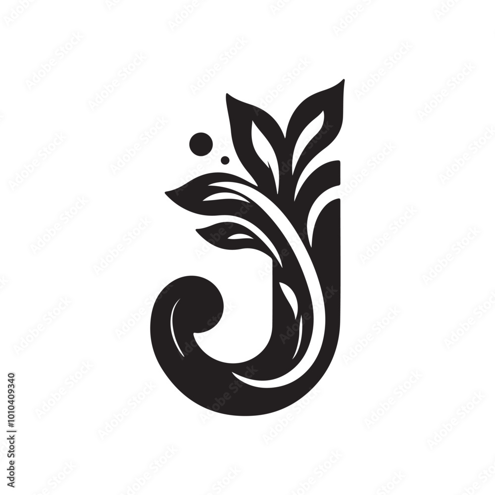 Creative Letter J Silhouette with a Nature Touch: Perfect Vector Icon for Eco-Friendly Logos, Natural Products, and Green Branding Creative Letter J Silhouette with a Nature Touch: Perfect Vector Icon for Eco-Friendly Logos, Natural Products, and Green Branding