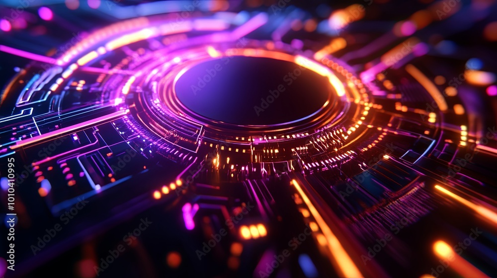 Futuristic abstract digital circuit design with vibrant colors