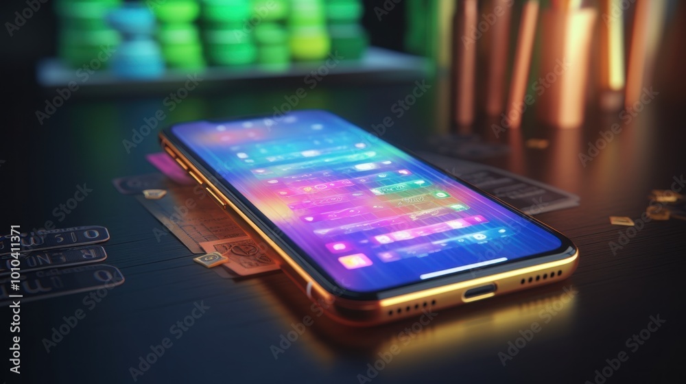 Golden Smartphone with Colorful Display Golden Smartphone with Colorful Display