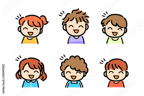 男の子、女の子、顔、表情、笑顔、セット