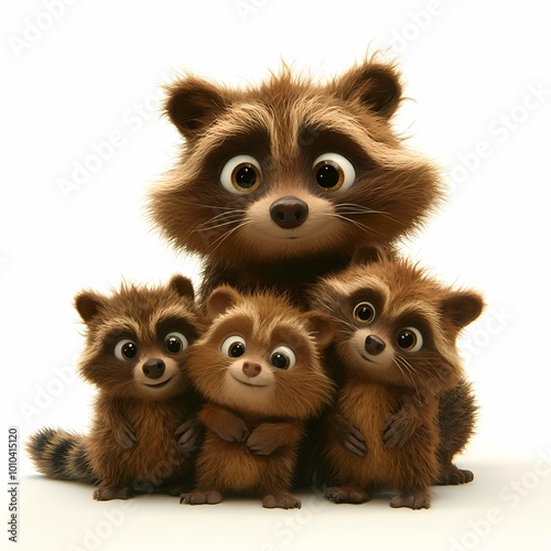 Adorable Woodland Raccoon Family with Tiny Paws