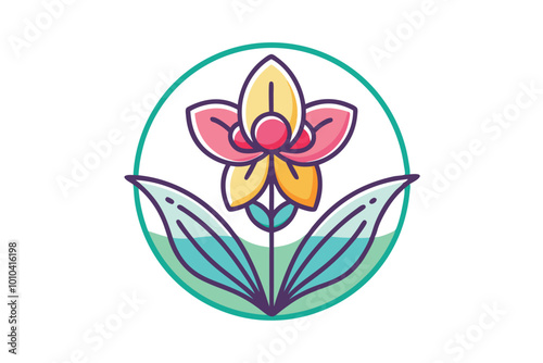 logo de orquidea en formato 2d con plantas A.eps