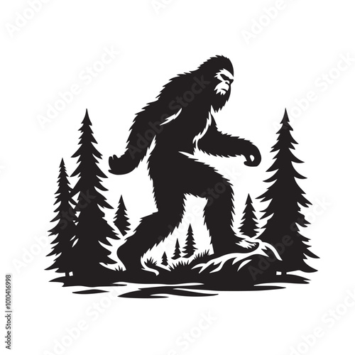 Bigfoot Yeti black and white silhouette  vector design