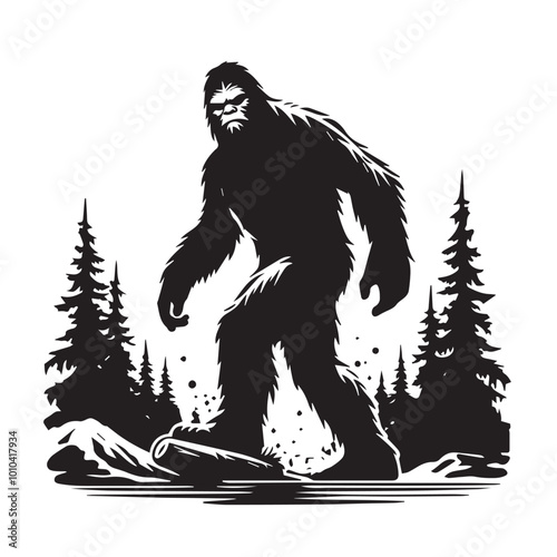 Bigfoot Yeti black and white silhouette  vector design
