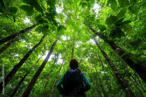 A person standing in a dense forest, but every tree is exactly the same, symbolizing the repetitive and unchanging nature of life under determinism