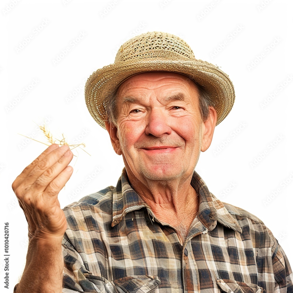 Fototapeta premium Smiling mature farmer holding something 