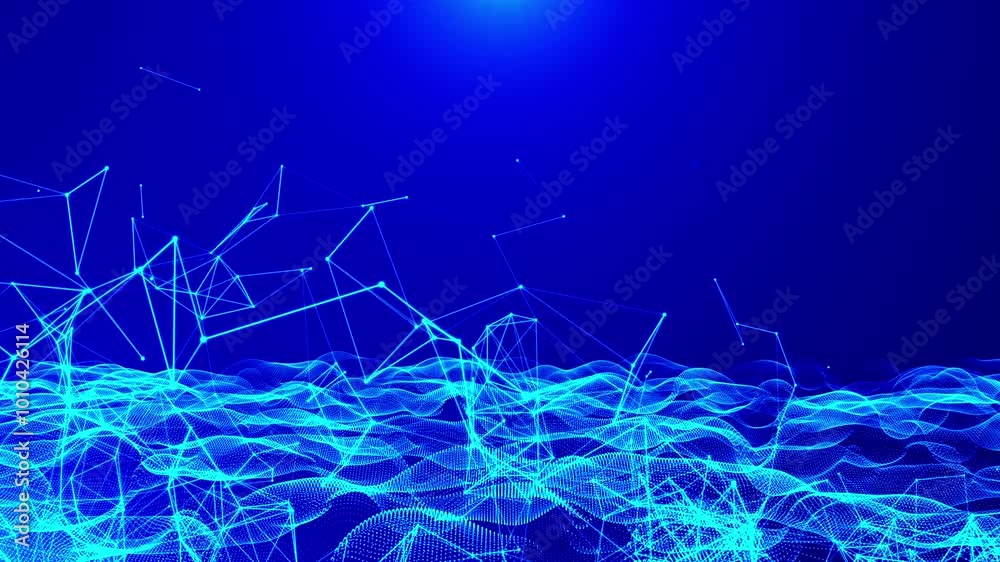 Blue Futuristic Plexus Network Technology Background. Blue Particle Wave Flow Background. Seamless Loop Blue Futuristic Plexus Network Technology Background. Blue Particle Wave Flow Background. Seamless Loop