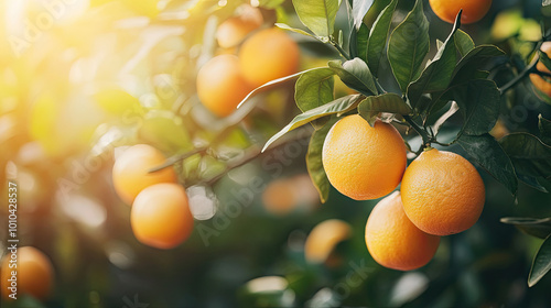 Ripe orange hanging on a tree