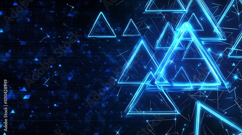 Abstract blue glowing triangle shapes on dark background.