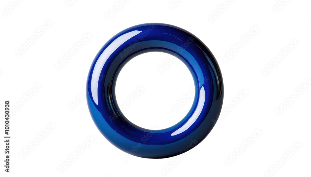A shiny blue circular object with a smooth surface on a white isolated background. A shiny blue circular object with a smooth surface on a white isolated background.