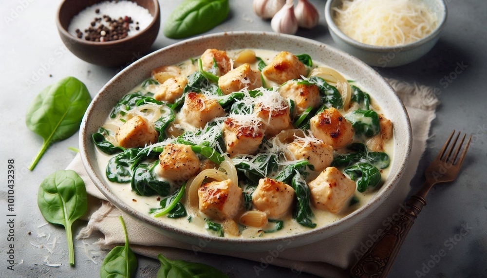 Hühnchen mit Spinat in Sahnesoße Hühnchen mit Spinat in Sahnesoße