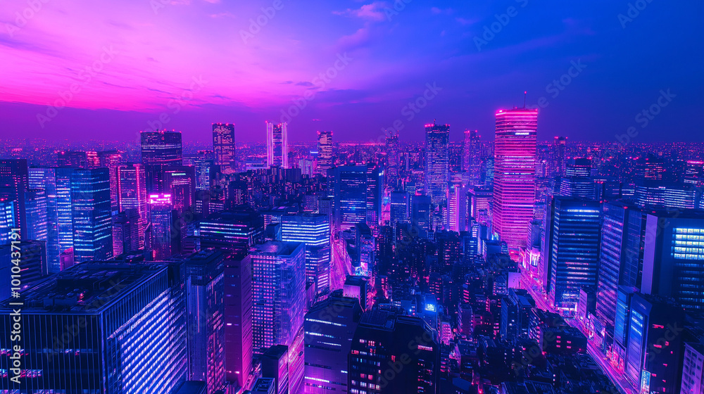 City skyline at night, Neon light City skyline at night, Neon light