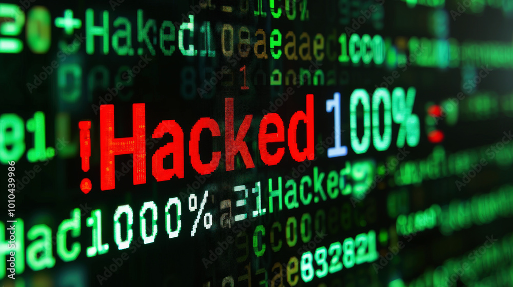 hacked text on Bits and bytes binary code on a dark background. Concept of hacking cybersecurity. hacked text on Bits and bytes binary code on a dark background. Concept of hacking cybersecurity.
