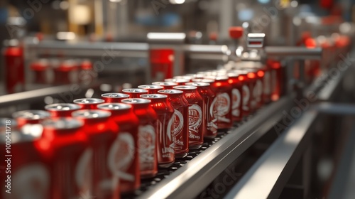 Wallpaper Mural Red Aluminum Cans Moving on a Conveyor Belt in a Factory Torontodigital.ca